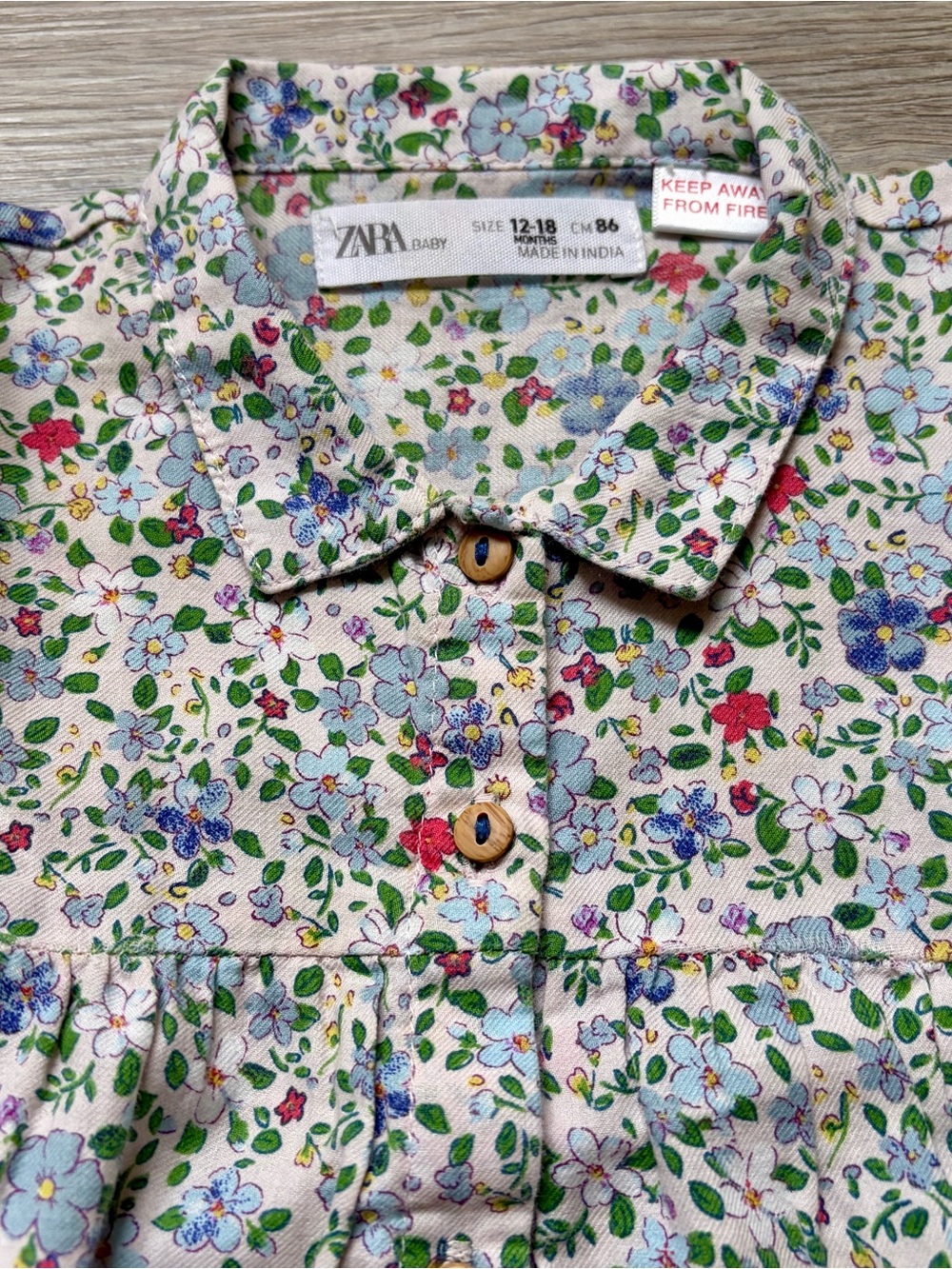 Zara Floral Button-Up Blouse - Cream with Blue, Green & Red Bloom Print
